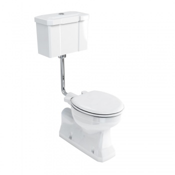 Concealed bottom outlet low-level pan with rear or bottom entry push button cistern
